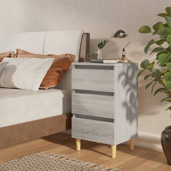 vidaXL Bed Cabinet with Solid Wood Legs Grey Sonoma 40x35x69 cm
