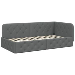 vidaXL Corner Bed Frame Dark Grey 90 x 200 cm Fabric