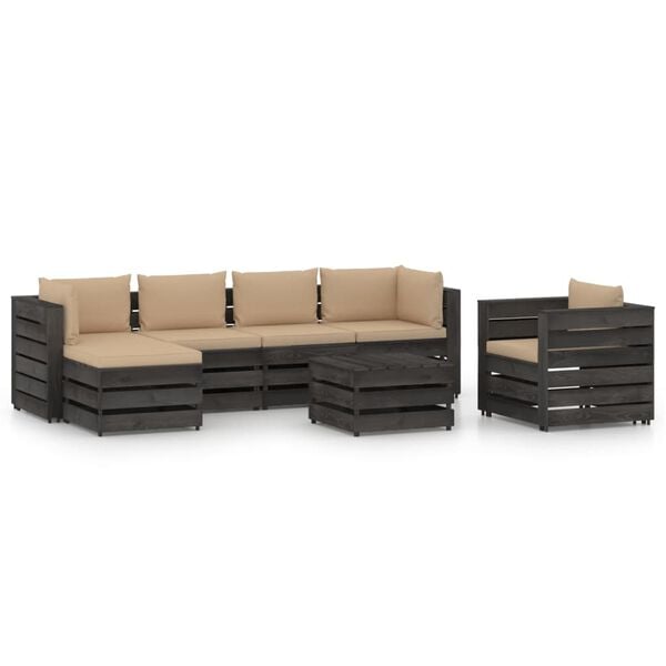 vidaXL 7 Piece Garden Lounge Set with Cushions Grey Impregnated Wood
