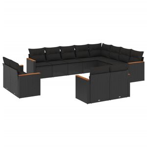 vidaXL 12 Piece Garden Sofa Set with Cushions Black Poly Rattan