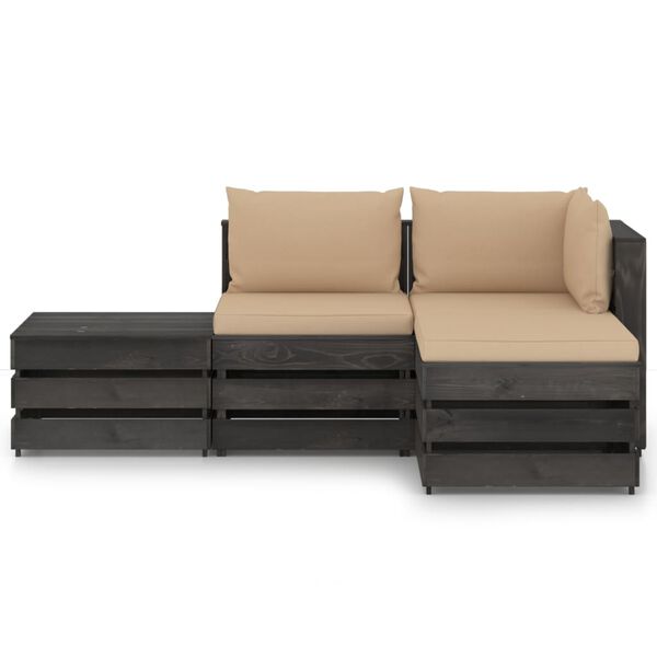 vidaXL 4 Piece Garden Lounge Set with Cushions Grey Impregnated Wood