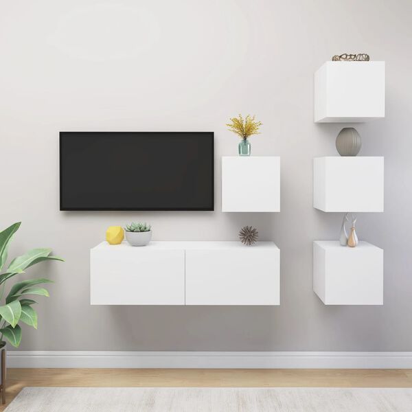 vidaXL 5 Piece TV Cabinet Set White Engineered Wood