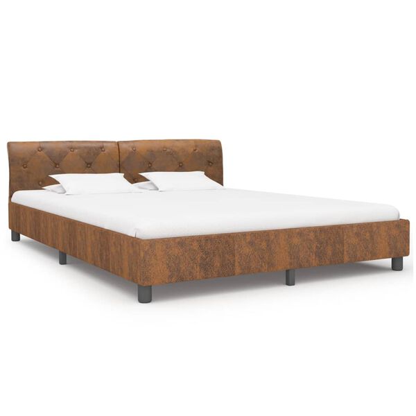 vidaXL Bed Frame without Mattress Brown Faux Suede Leather 180x200 cm Super King