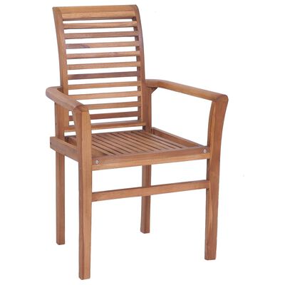vidaXL Dining Chairs 8 pcs Red Check Pattern Cushions Solid Teak Wood