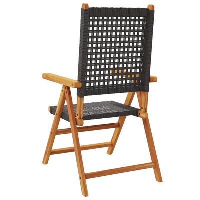 vidaXL Garden Chairs 2 pcs Black Solid Wood Acacia and Poly Rattan