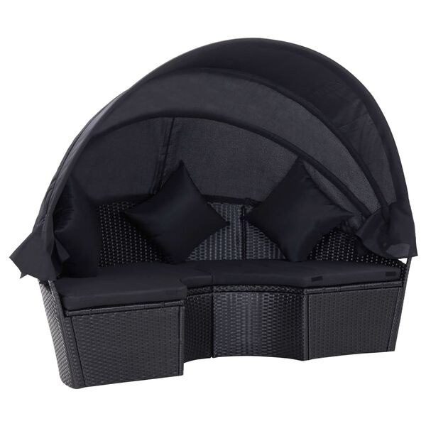 vidaXL Outdoor Lounge Bed with Canopy Poly Rattan Black