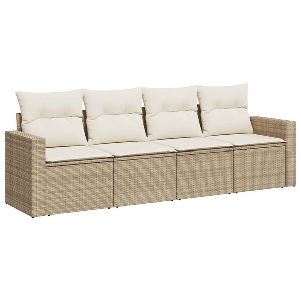 vidaXL 4 Piece Garden Sofa Set with Cushions Beige Poly Rattan