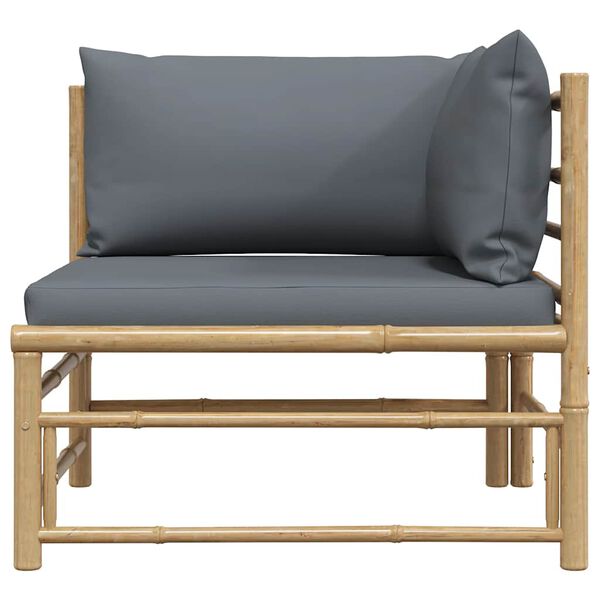 vidaXL Garden Corner Sofa with Dark Grey Cushions Bamboo