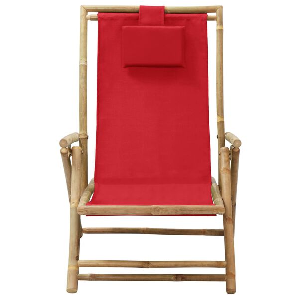 vidaXL Reclining Relaxing Chair Red Bamboo and Fabric