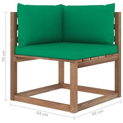 vidaXL Garden Pallet Corner Sofa with Green Cushions