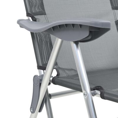 vidaXL Folding Camping Chairs with Footrests 2 pcs Grey Textilene