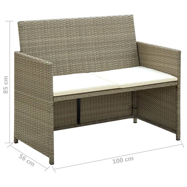 vidaXL 2 Seater Garden Sofa with Cushions Beige Poly Rattan
