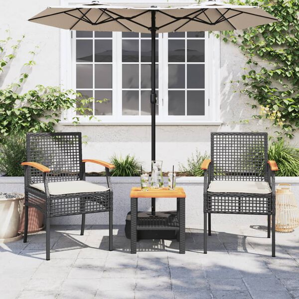 vidaXL Garden Chairs with Cushions 2 pcs Black Poly Rattan Acacia Wood