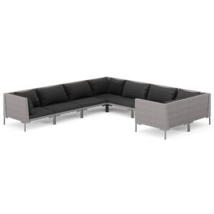 vidaXL 8 Piece Garden Lounge Set with Cushions Poly Rattan Dark Grey