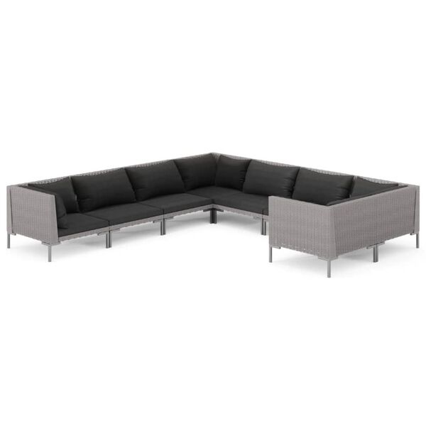vidaXL 8 Piece Garden Lounge Set with Cushions Poly Rattan Dark Grey