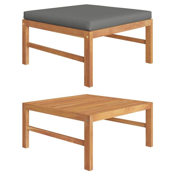 vidaXL Footrest with Dark Grey Cushion Solid Teak Wood