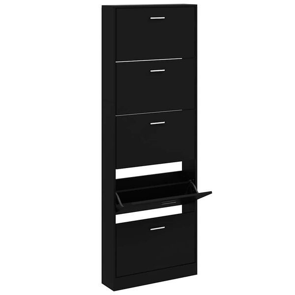 vidaXL Shoe Cabinet Black 59x17x169 cm Engineered Wood