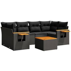 vidaXL 7 Piece Garden Sofa Set with Cushions Black Poly Rattan
