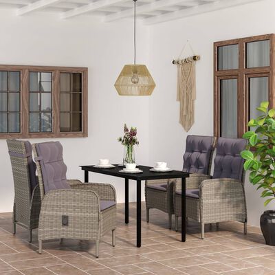 vidaXL 5 Piece Outdoor Dining Set with Cushions Grey and Black