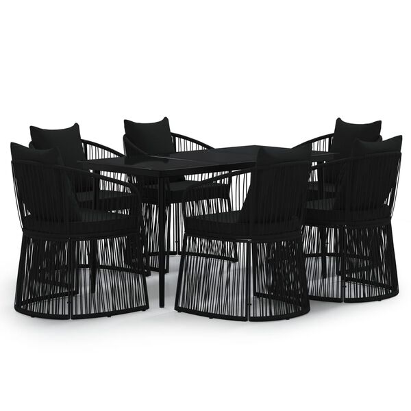 vidaXL 7 Piece Garden Dining Set with Cushions Black