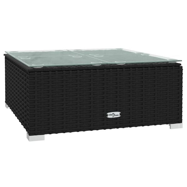 vidaXL Garden Coffee Table Black 60x60x30 cm Poly Rattan and Glass