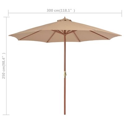 vidaXL Outdoor Parasol with Wooden Pole 300 cm Taupe