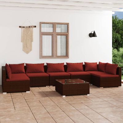 vidaXL 8 Piece Garden Lounge Set with Cushions Poly Rattan Brown