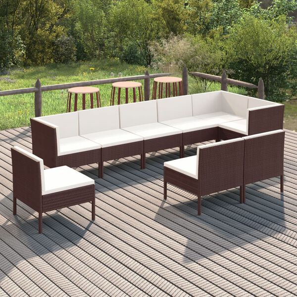 vidaXL 9 Piece Garden Lounge Set with Cushions Poly Rattan Brown
