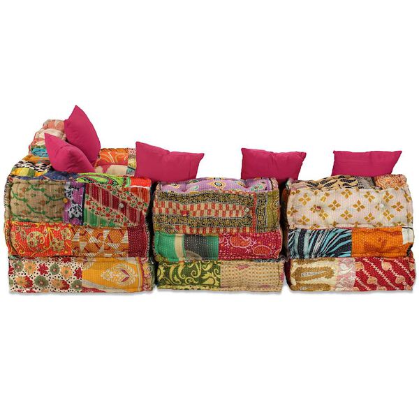 vidaXL 4-Seater Modular Pouffe Patchwork Fabric