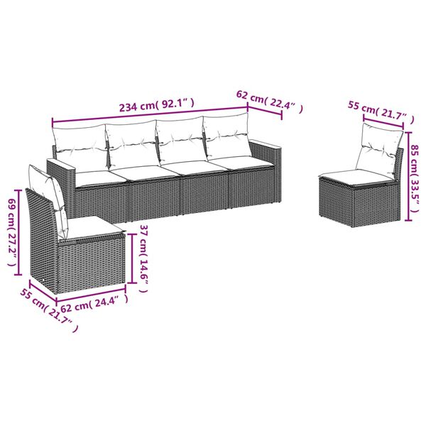 vidaXL 6 Piece Garden Sofa Set with Cushions Black Poly Rattan