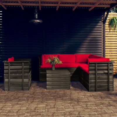 vidaXL 7 Piece Garden Pallet Lounge Set with Cushions Solid Pinewood