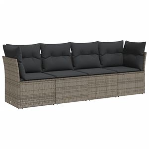 vidaXL 4 Piece Garden Sofa Set with Cushions Grey Poly Rattan