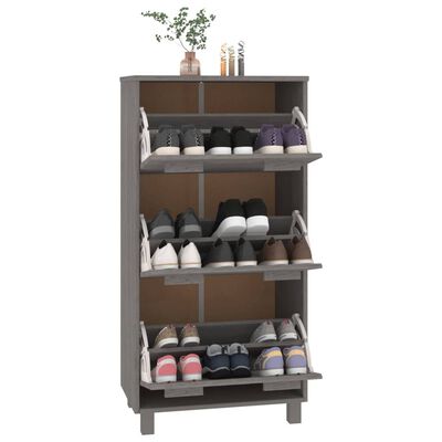 vidaXL Shoe Cabinet HAMAR Light Grey 59.5x35x117 cm Solid Wood Pine