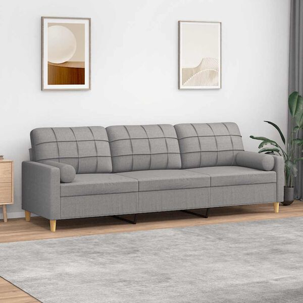 vidaXL 3-Seater Sofa with Pillows&Cushions Light Grey 210 cm Fabric