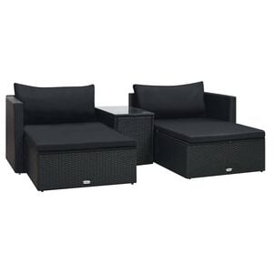 vidaXL 5 Piece Garden Lounge Set with Cushions Poly Rattan Black