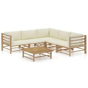 vidaXL Garden Lounge Set | Cream White | Bamboo, Polyester Fabric | 6-piece set
