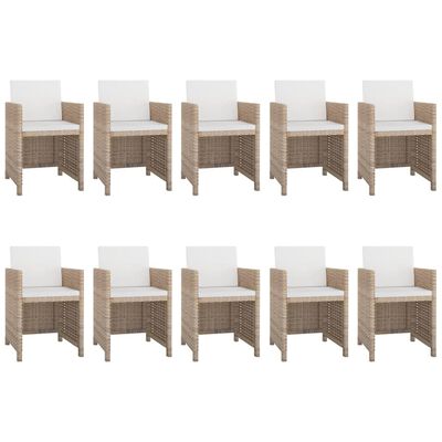 vidaXL 11 Piece Outdoor Dining Set with Cushions Poly Rattan Beige