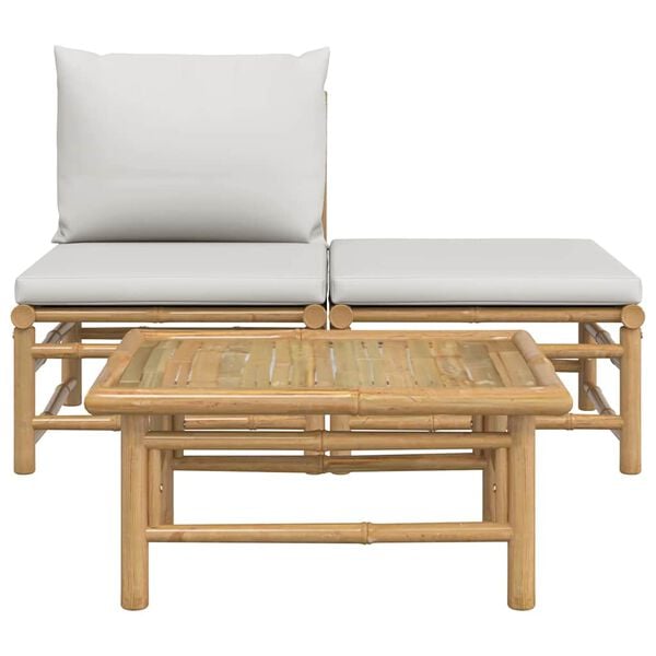vidaXL 3 Piece Garden Lounge Set with Light Grey Cushions Bamboo