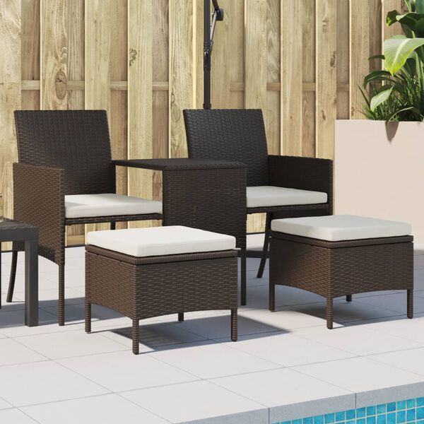 vidaXL 2-Seater Garden Sofa with Tea Table & Stools Poly Rattan Brown