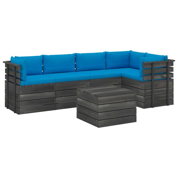 vidaXL 6 Piece Garden Pallet Lounge Set with Cushions Solid Pinewood