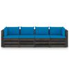 vidaXL 4-Seater Garden Sofa with Cushions Grey Impregnated Wood