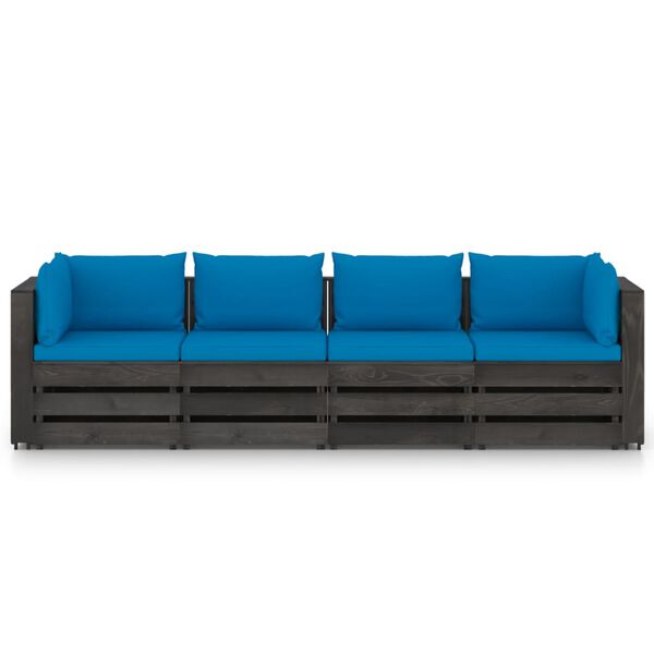 vidaXL 4-Seater Garden Sofa with Cushions Grey Impregnated Wood
