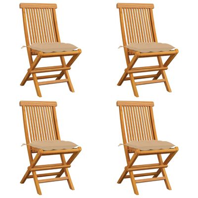 vidaXL Garden Chairs with Beige Cushions 4 pcs Solid Teak Wood