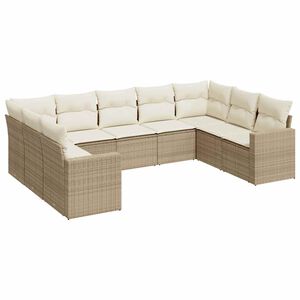 vidaXL 9 Piece Garden Sofa Set with Cushions Beige Poly Rattan