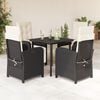 vidaXL 5 Piece Garden Dining Set with Cushions Black Poly Rattan