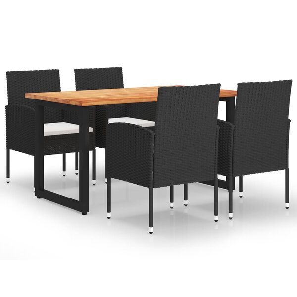 vidaXL 5 Piece Garden Dining Set with Cushions Poly Rattan Black