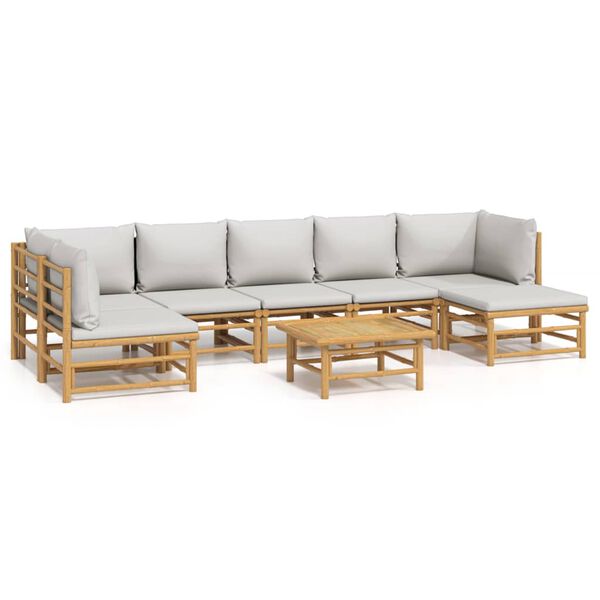 vidaXL 8 Piece Garden Lounge Set with Light Grey Cushions Bamboo