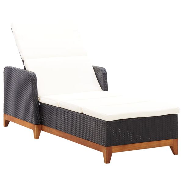 vidaXL Sun Lounger Poly Rattan and Solid Acacia Wood Black