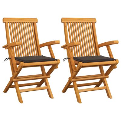 vidaXL Garden Chairs with Taupe Cushions 2 pcs Solid Teak Wood