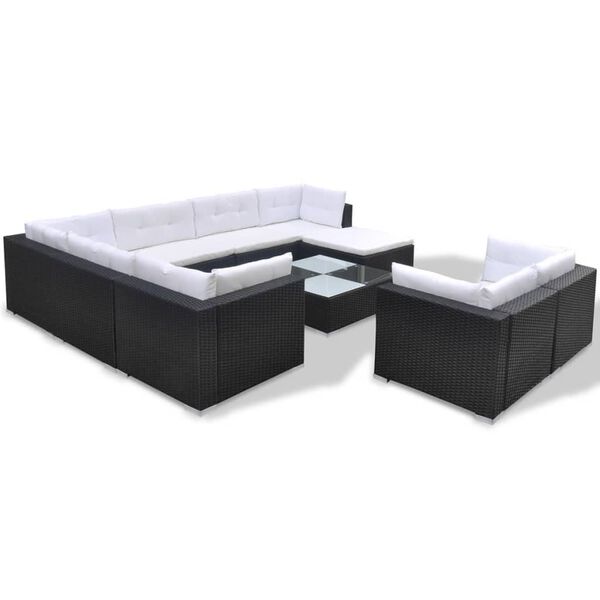 vidaXL 10 Piece Garden Lounge Set with Cushions Poly Rattan Black